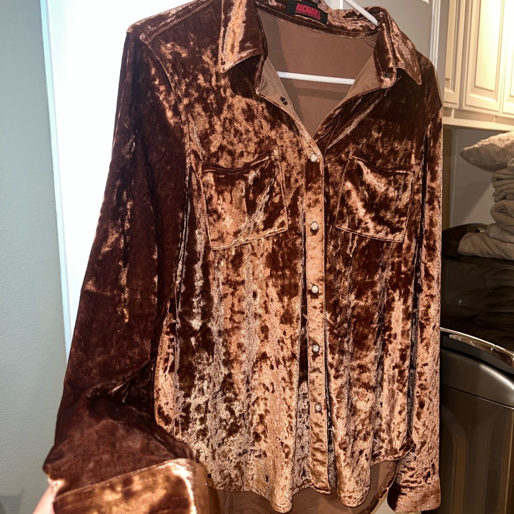 Velvet Button Down Shirt - Brown